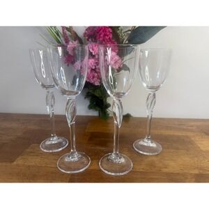 Bohemia‎ Crystal Fleur Wine Glasses Twisted Stem Crystal Goblets Vintage Barware
